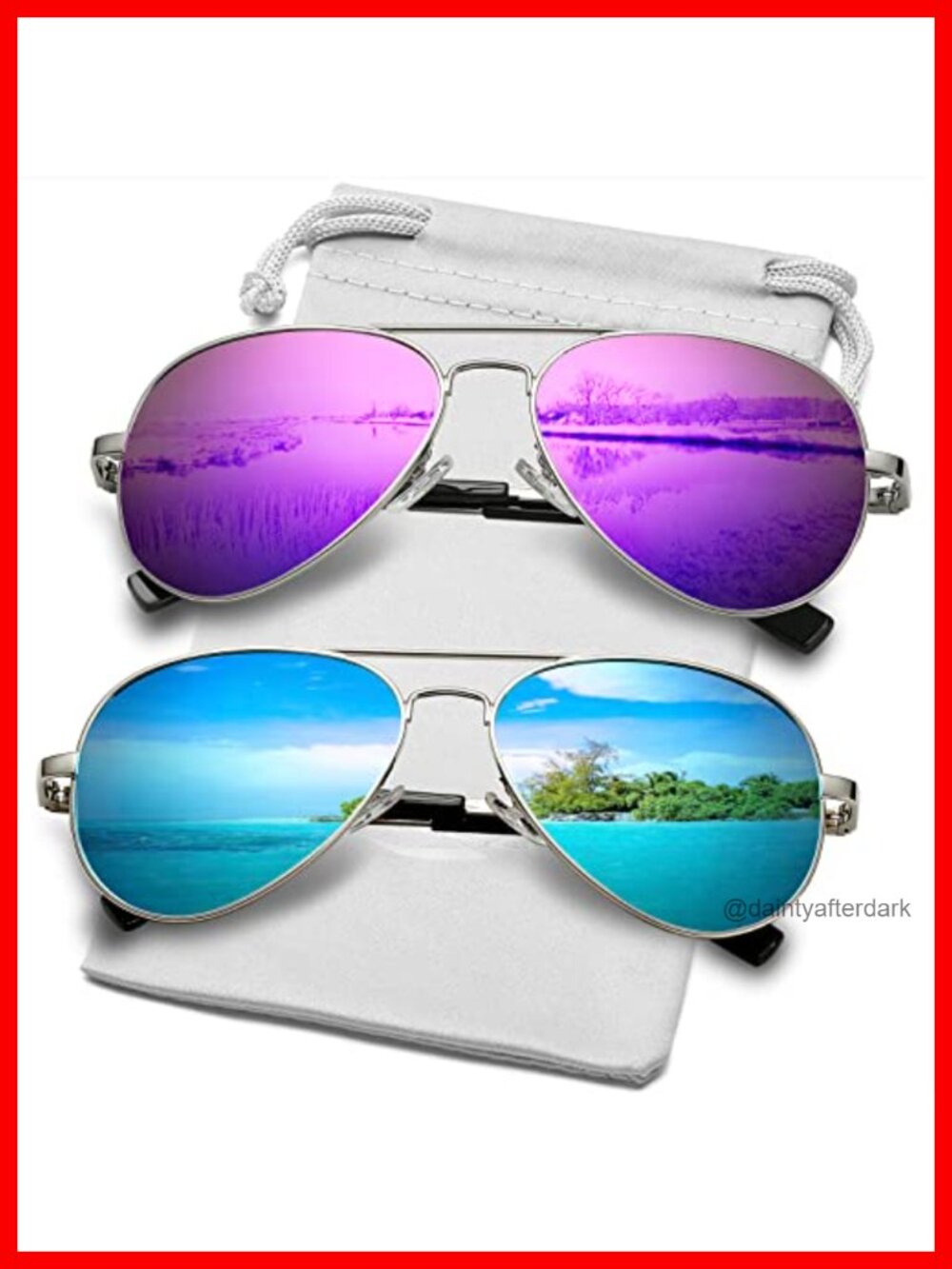 Polarized Aviator Sunglasses UV400 Metal Frame Adjustable Nose Pads